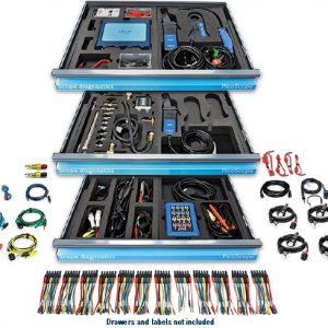 PicoScope 4425A 4-Channel oscilloscope Master Kit with foam storage trays on display with the numerous accessories included in the kit. (PQ237) Includes Autonerdz training and support.